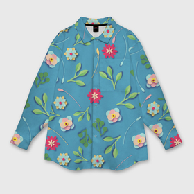 Мужская рубашка oversize 3D с принтом Цветы и зеленые веточки в Курске,  |  | Тематика изображения на принте: 