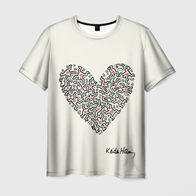 Мужская футболка 3D с принтом Сердце   Кейт Харинг в Екатеринбурге, 100% полиэфир | прямой крой, круглый вырез горловины, длина до линии бедер | 