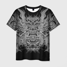 Мужская футболка 3D с принтом Императорский дракон полутон , 100% полиэфир | прямой крой, круглый вырез горловины, длина до линии бедер | 