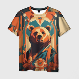 Мужская футболка 3D с принтом Гордый медведь в Петрозаводске, 100% полиэфир | прямой крой, круглый вырез горловины, длина до линии бедер | 