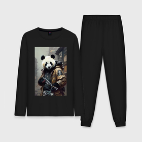 Мужская пижама с лонгсливом хлопок с принтом Cool panda   cyberpunk   warrior в Тюмени,  |  | 