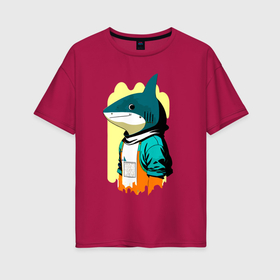 Женская футболка хлопок Oversize с принтом Чувак акулёнок   нейросеть в Курске, 100% хлопок | свободный крой, круглый ворот, спущенный рукав, длина до линии бедер
 | 
