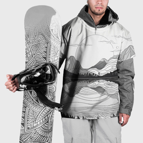 Накидка на куртку 3D с принтом Минималистичный пейзаж чб в Кировске, 100% полиэстер |  | 