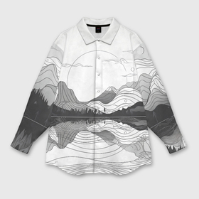 Мужская рубашка oversize 3D с принтом Минималистичный пейзаж чб в Кировске,  |  | 