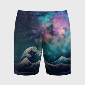Мужские шорты спортивные с принтом Космическая Большая волна в Канагаве в Белгороде,  |  | Тематика изображения на принте: 