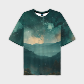 Мужская футболка oversize 3D с принтом космическая ночь в горах в Белгороде,  |  | 