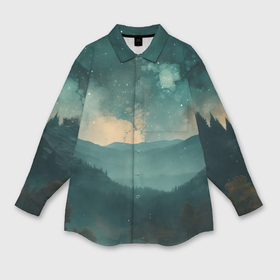 Мужская рубашка oversize 3D с принтом космическая ночь в горах ,  |  | 
