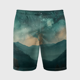 Мужские шорты спортивные с принтом космическая ночь в горах ,  |  | 