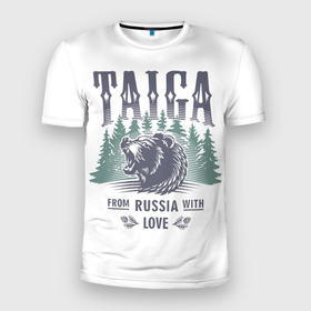 Мужская футболка 3D Slim с принтом Тайга   из России с любовью в Новосибирске, 100% полиэстер с улучшенными характеристиками | приталенный силуэт, круглая горловина, широкие плечи, сужается к линии бедра | 