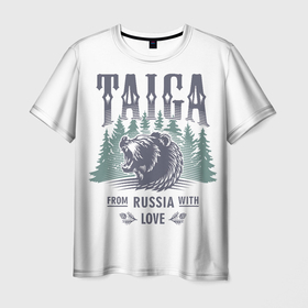 Мужская футболка 3D с принтом Тайга   из России с любовью , 100% полиэфир | прямой крой, круглый вырез горловины, длина до линии бедер | Тематика изображения на принте: 