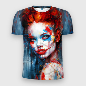 Мужская футболка 3D Slim с принтом Clown girl в Петрозаводске, 100% полиэстер с улучшенными характеристиками | приталенный силуэт, круглая горловина, широкие плечи, сужается к линии бедра | Тематика изображения на принте: 