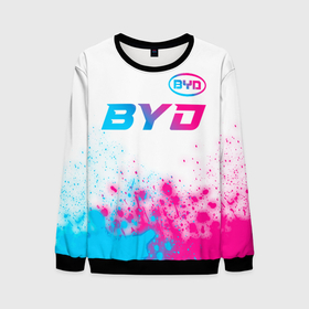 Мужской свитшот 3D с принтом BYD neon gradient style: символ сверху в Белгороде, 100% полиэстер с мягким внутренним слоем | круглый вырез горловины, мягкая резинка на манжетах и поясе, свободная посадка по фигуре | 