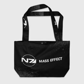 Пляжная сумка 3D с принтом Mass Effect glitch на темном фоне: надпись и символ в городе Новоалтайск, 100% полиэстер | застегивается на металлическую кнопку; внутренний карман застегивается на молнию. Стенки укреплены специальным мягким материалом, чтобы защитить содержимое от несильных ударов
 | 