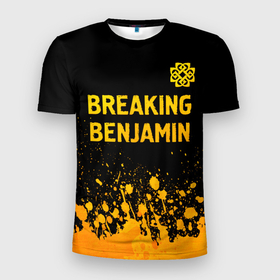Мужская футболка 3D Slim с принтом Breaking Benjamin   gold gradient: символ сверху в Новосибирске, 100% полиэстер с улучшенными характеристиками | приталенный силуэт, круглая горловина, широкие плечи, сужается к линии бедра | Тематика изображения на принте: 