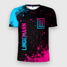 Мужская футболка 3D Slim с принтом Lindemann   neon gradient: надпись, символ в Кировске, 100% полиэстер с улучшенными характеристиками | приталенный силуэт, круглая горловина, широкие плечи, сужается к линии бедра | Тематика изображения на принте: 