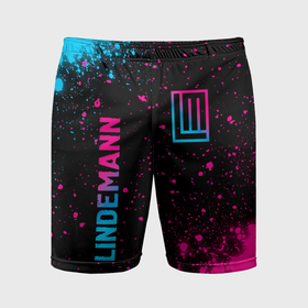 Мужские шорты спортивные с принтом Lindemann   neon gradient: надпись, символ в Кировске,  |  | Тематика изображения на принте: 