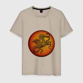 Мужская футболка хлопок с принтом Солнечный дракон в Санкт-Петербурге, 100% хлопок | прямой крой, круглый вырез горловины, длина до линии бедер, слегка спущенное плечо. | 