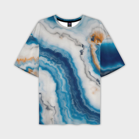 Мужская футболка oversize 3D с принтом Узор волна голубой океанический агат в Белгороде,  |  | Тематика изображения на принте: 