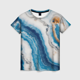 Женская футболка 3D с принтом Узор волна голубой океанический агат , 100% полиэфир ( синтетическое хлопкоподобное полотно) | прямой крой, круглый вырез горловины, длина до линии бедер | 