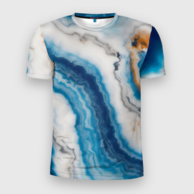 Мужская футболка 3D Slim с принтом Узор волна голубой океанический агат в Кировске, 100% полиэстер с улучшенными характеристиками | приталенный силуэт, круглая горловина, широкие плечи, сужается к линии бедра | 