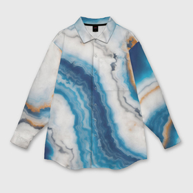 Мужская рубашка oversize 3D с принтом Узор волна голубой океанический агат в Новосибирске,  |  | 