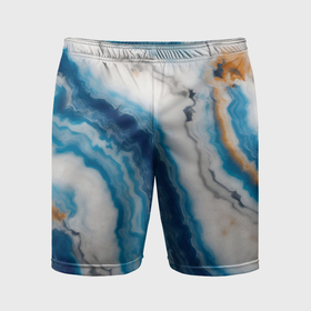 Мужские шорты спортивные с принтом Узор волна голубой океанический агат в Белгороде,  |  | Тематика изображения на принте: 