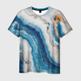 Мужская футболка 3D с принтом Узор волна голубой океанический агат в Санкт-Петербурге, 100% полиэфир | прямой крой, круглый вырез горловины, длина до линии бедер | 