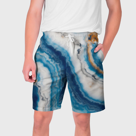 Мужские шорты 3D с принтом Узор волна голубой океанический агат в Белгороде,  полиэстер 100% | прямой крой, два кармана без застежек по бокам. Мягкая трикотажная резинка на поясе, внутри которой широкие завязки. Длина чуть выше колен | 