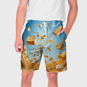Мужские шорты 3D с принтом Небесный сыр в Кировске,  полиэстер 100% | прямой крой, два кармана без застежек по бокам. Мягкая трикотажная резинка на поясе, внутри которой широкие завязки. Длина чуть выше колен | 