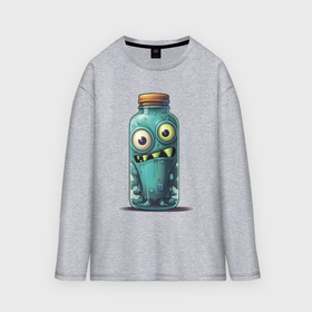 Мужской лонгслив oversize хлопок с принтом Monster in Bottle: Crunchbone в Рязани,  |  | 