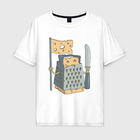Мужская футболка хлопок Oversize с принтом Сырный воин в Курске, 100% хлопок | свободный крой, круглый ворот, “спинка” длиннее передней части | Тематика изображения на принте: 