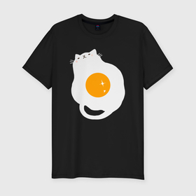 Мужская футболка хлопок Slim с принтом Котик яичница в Курске, 92% хлопок, 8% лайкра | приталенный силуэт, круглый вырез ворота, длина до линии бедра, короткий рукав | 