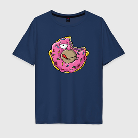 Мужская футболка хлопок Oversize с принтом Гомер пончик , 100% хлопок | свободный крой, круглый ворот, “спинка” длиннее передней части | 