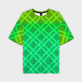 Мужская футболка oversize 3D с принтом Желто зеленый градиентный фон с геометрическим узором в Кировске,  |  | 