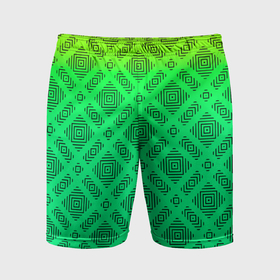 Мужские шорты спортивные с принтом Желто зеленый градиентный фон с геометрическим узором в Кировске,  |  | 
