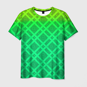 Мужская футболка 3D с принтом Желто зеленый градиентный фон с геометрическим узором в Курске, 100% полиэфир | прямой крой, круглый вырез горловины, длина до линии бедер | 