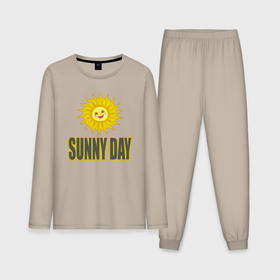 Мужская пижама с лонгсливом хлопок с принтом Солнечный день   надпись и веселое солнышко в Кировске,  |  | 