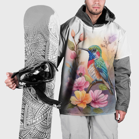 Накидка на куртку 3D с принтом Колибри и цветы   акварель в Кировске, 100% полиэстер |  | Тематика изображения на принте: 