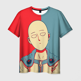 Мужская футболка 3D с принтом Saitama hero face , 100% полиэфир | прямой крой, круглый вырез горловины, длина до линии бедер | 