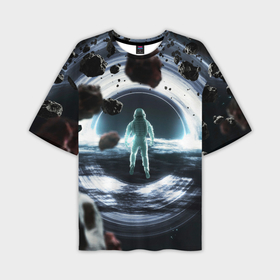 Мужская футболка oversize 3D с принтом Black hole astronaut в Петрозаводске,  |  | 