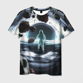 Мужская футболка 3D с принтом Black hole astronaut в Санкт-Петербурге, 100% полиэфир | прямой крой, круглый вырез горловины, длина до линии бедер | Тематика изображения на принте: 