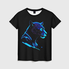 Женская футболка 3D с принтом Пантера киберпан в Петрозаводске, 100% полиэфир ( синтетическое хлопкоподобное полотно) | прямой крой, круглый вырез горловины, длина до линии бедер | 
