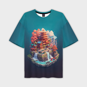Мужская футболка oversize 3D с принтом Японский пейзаж а изометрии в Кировске,  |  | 