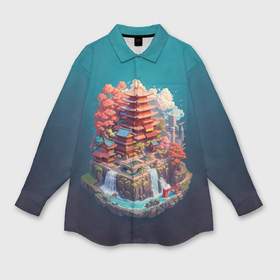 Мужская рубашка oversize 3D с принтом Японский пейзаж а изометрии в Кировске,  |  | Тематика изображения на принте: 