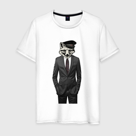 Мужская футболка хлопок с принтом Бизнес волк в Кировске, 100% хлопок | прямой крой, круглый вырез горловины, длина до линии бедер, слегка спущенное плечо. | 