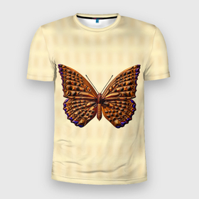 Мужская футболка 3D Slim с принтом Коричневая рельефная бабочка в Белгороде, 100% полиэстер с улучшенными характеристиками | приталенный силуэт, круглая горловина, широкие плечи, сужается к линии бедра | 