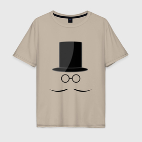 Мужская футболка хлопок Oversize с принтом Стильный ретро мужчина с усами в Курске, 100% хлопок | свободный крой, круглый ворот, “спинка” длиннее передней части | Тематика изображения на принте: 