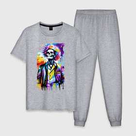 Мужская пижама хлопок с принтом Cool skeleton   pop art   neural network в Кировске, 100% хлопок | брюки и футболка прямого кроя, без карманов, на брюках мягкая резинка на поясе и по низу штанин
 | 