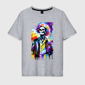 Мужская футболка хлопок Oversize с принтом Cool skeleton   pop art   neural network в Кировске, 100% хлопок | свободный крой, круглый ворот, “спинка” длиннее передней части | 