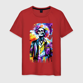 Мужская футболка хлопок с принтом Cool skeleton   pop art   neural network в Кировске, 100% хлопок | прямой крой, круглый вырез горловины, длина до линии бедер, слегка спущенное плечо. | 